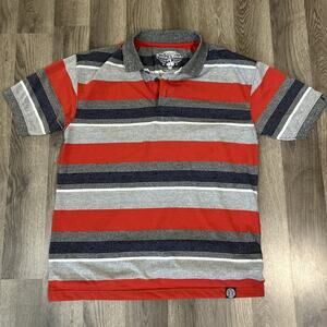 Denim & Rivets Men's Medium Red, Blue & Gray Striped Polo Shirt
